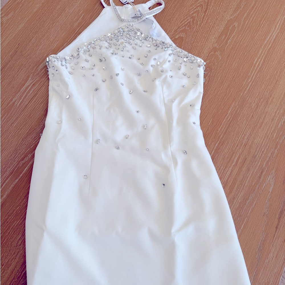 Elegant White Halter Dress with Embellishments
